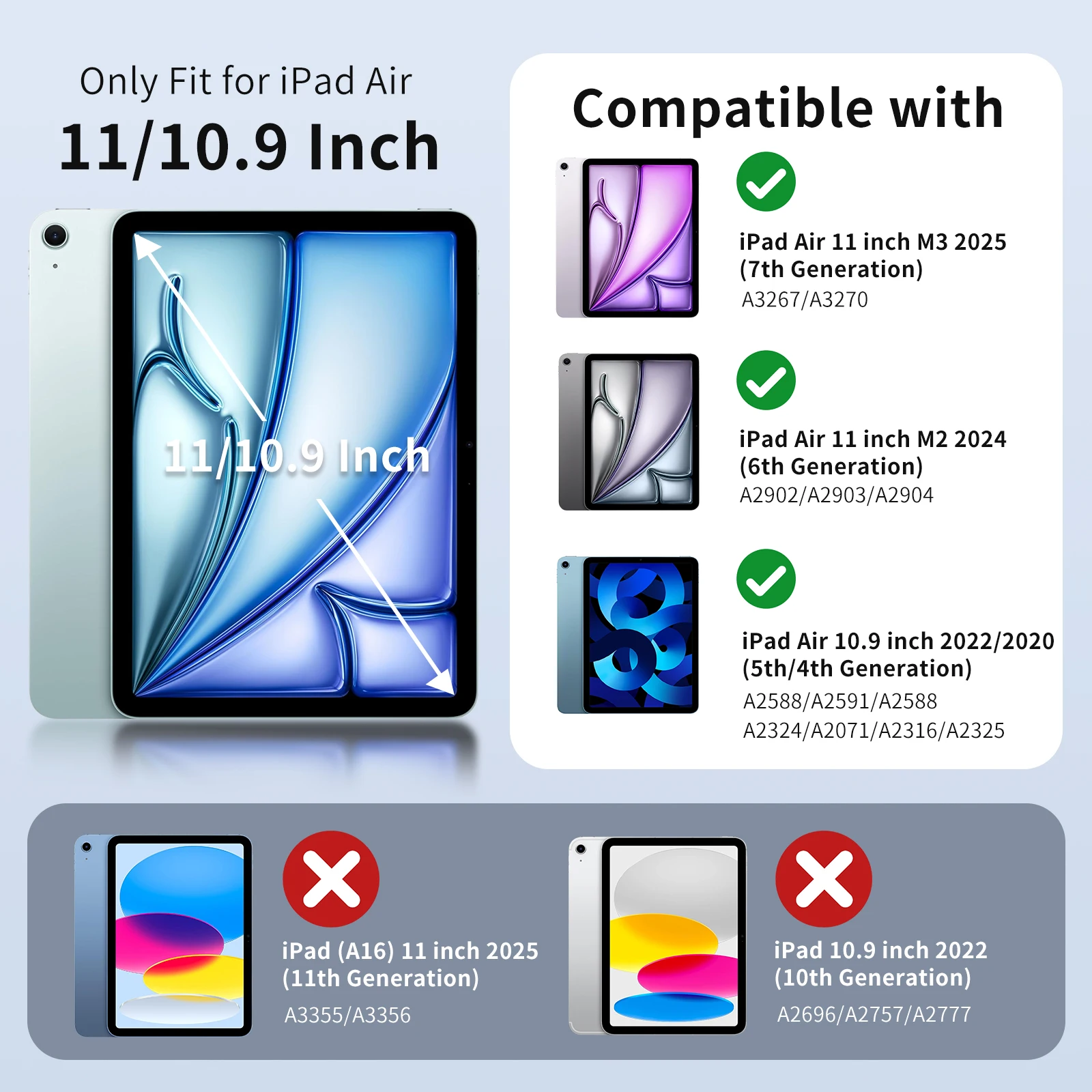 For iPad Air 11 Inch Case 7th/6th Generation M3/M2 2025/2024, iPad Air 5th/4th Gen Case 10.9 Inch 2022/2020 with Pencil Holder