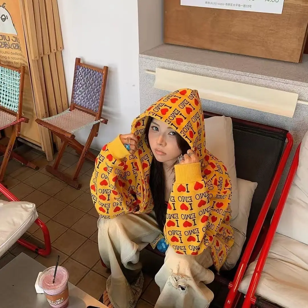 الحب المليء من الختم الرمز البريدي هوديي امرأة الشارع موضة الهيب هوب خمر البلوز ملابس حريمي هوديس غير رسمية النساء #5