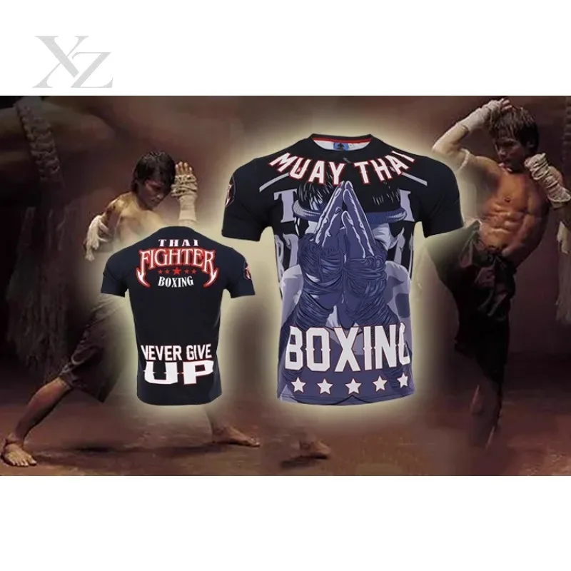 High Quality Muay Thai Fighting T Shirt Thai Fighter Boxing Short Sleeve Training Top for Men Women Summer Fitness Sports