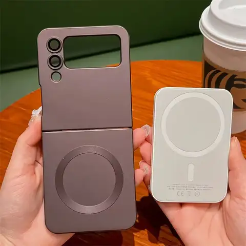 삼성 ZFlip 4 럭셔리 Magsafe 매트 케이스 삼성 갤럭시 Z 플립 6 4 3 5 Flip4 무선 충전기 소프트 실리콘 커버