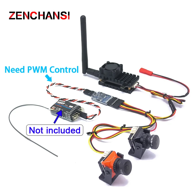 Long Range 5.8Ghz 2W FPV Wireless Transmitter Dual Video fpv Camera CMOS 1500TVL and  5.8G 48CH Dual Antennas 3 Inch FPV Goggles