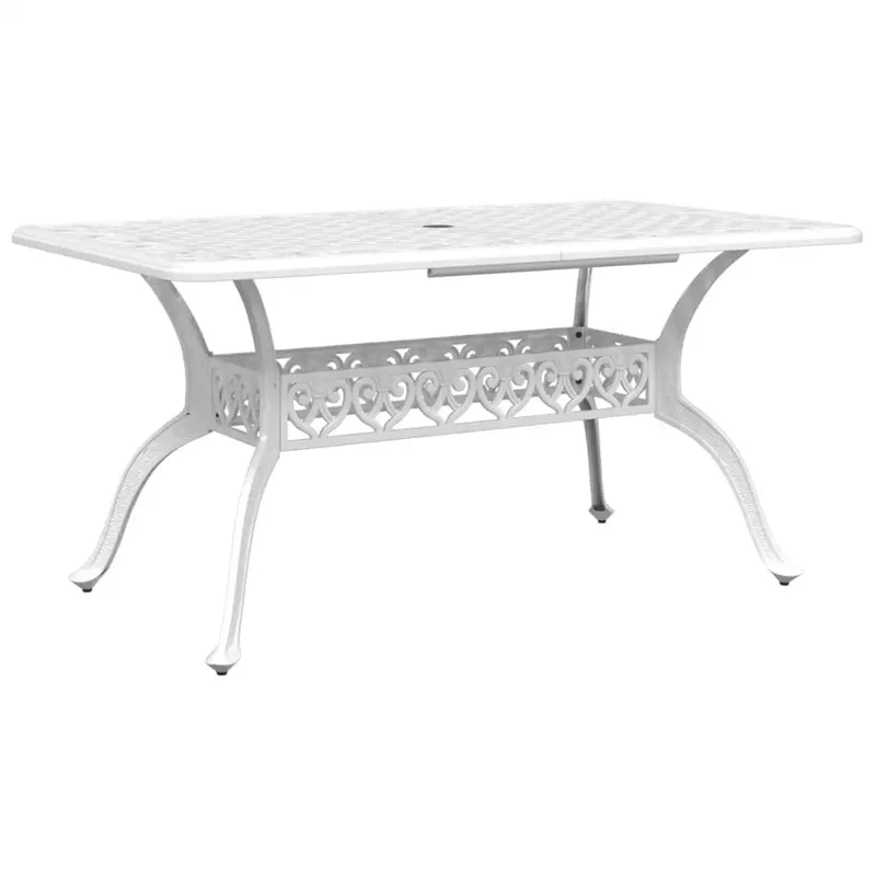 

White Cast Aluminum Garden Table Sturdy and Spacious 59.1x35.4x28.3in