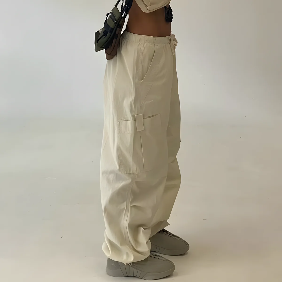 

Utility Cargo Pants Women - Wide Leg Elastic Drawstring Waist Ankle Joggers in Olive/Stone Beige/Brown for Outdoor Casual