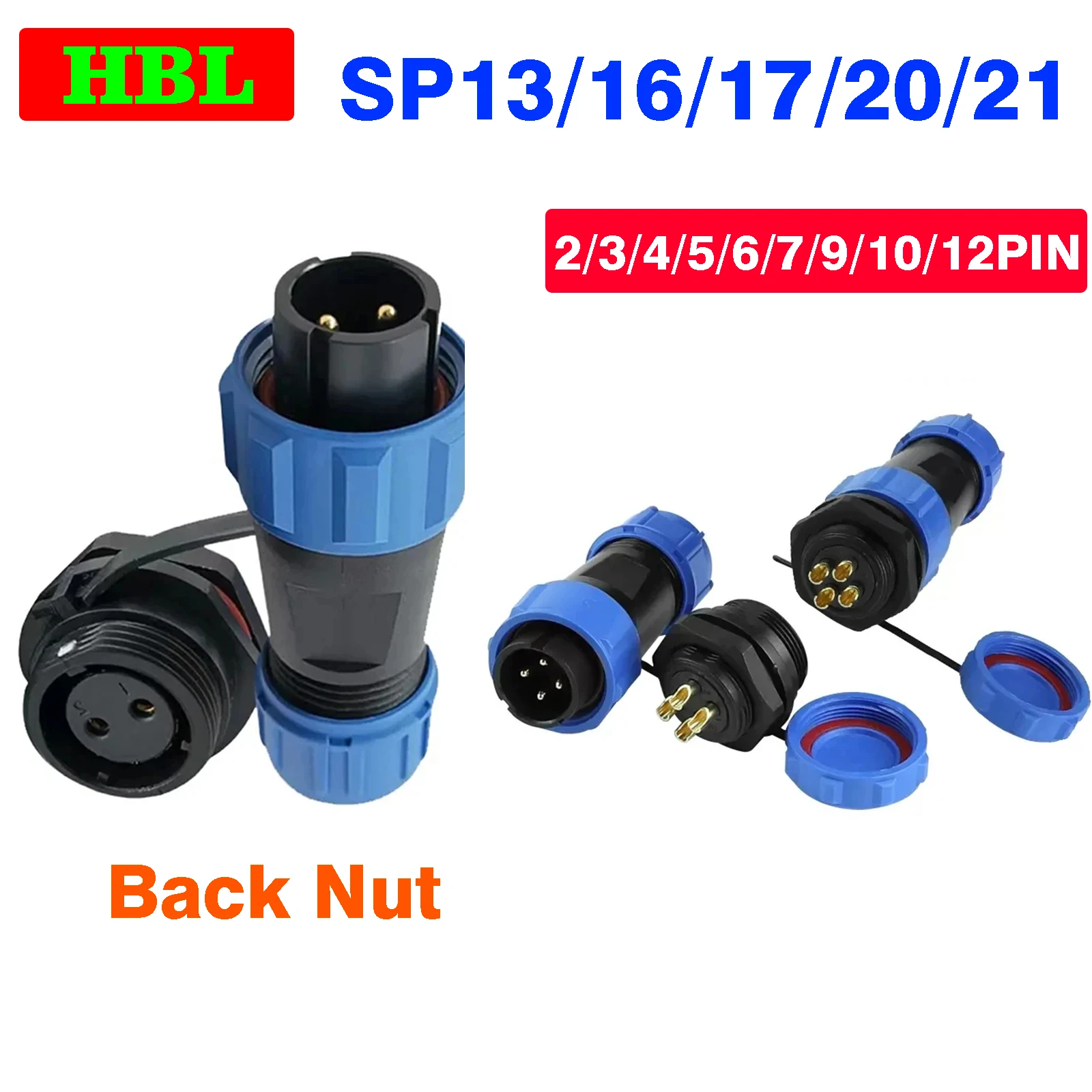 SP13 SP16 SP17 SP20 SP21 Panel Mount Back Nut Waterproof Aviation Connectors Plug Socket, IP68 Electrical Cable Wire Connector