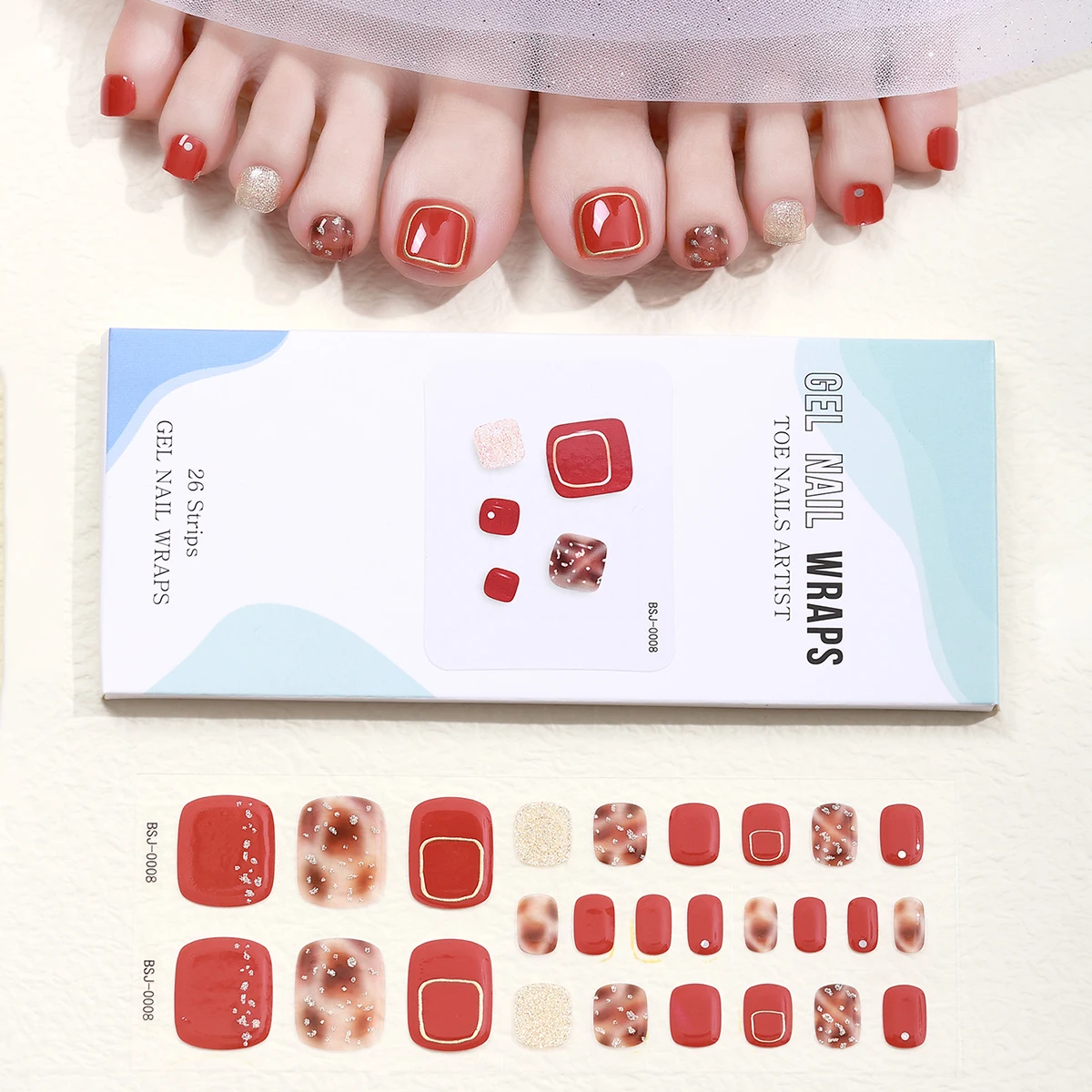 

26Tips Toe Gel Nail Stickers Korean Full Cover Self-Adhesive Foot Strips UV Lamp Need Waterproof Sliders Manicure Accessories