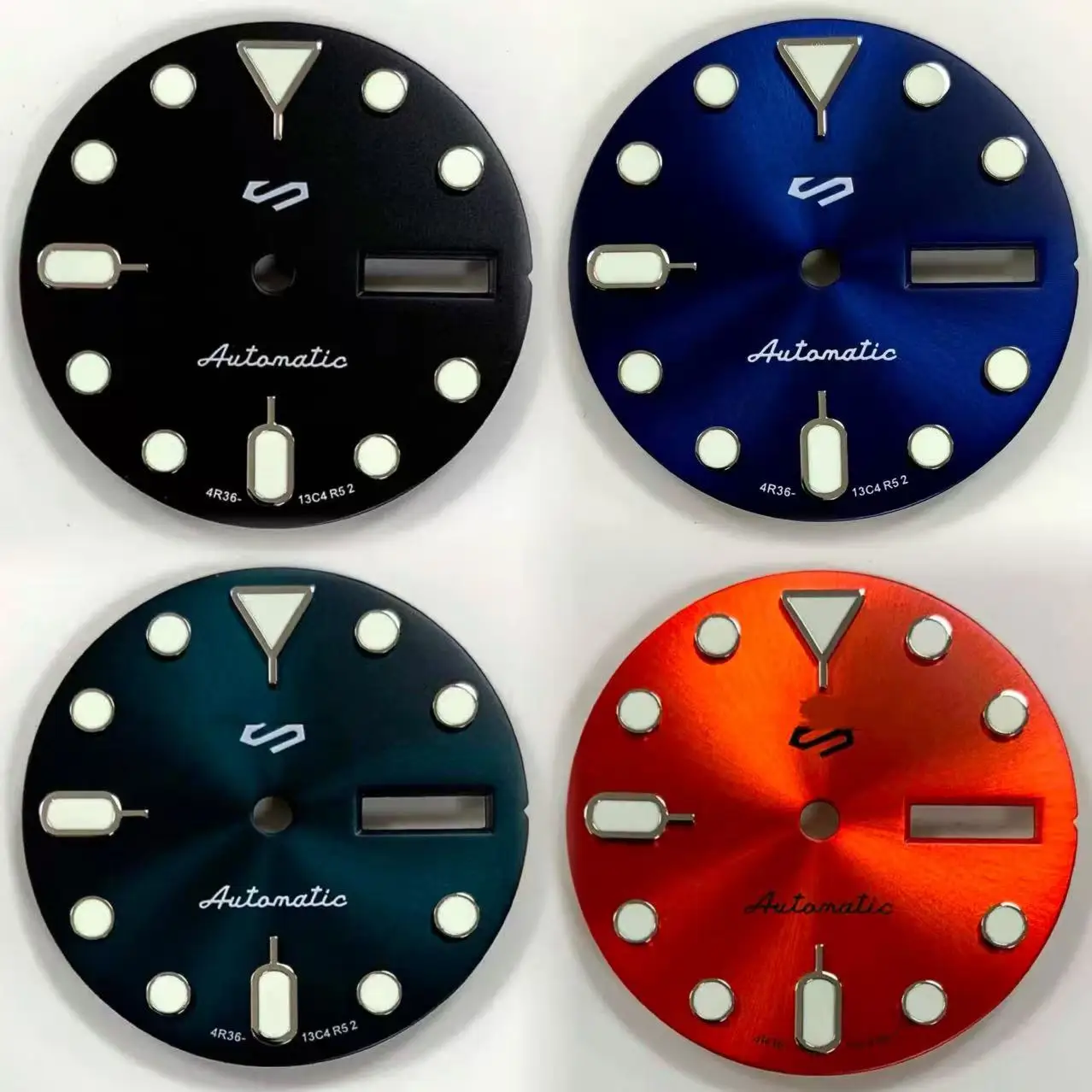 28.5mm NH36 dial with C3 green luminous, original mechanical watch, S dial, double calendar, suitable for Seiko Abalone mod