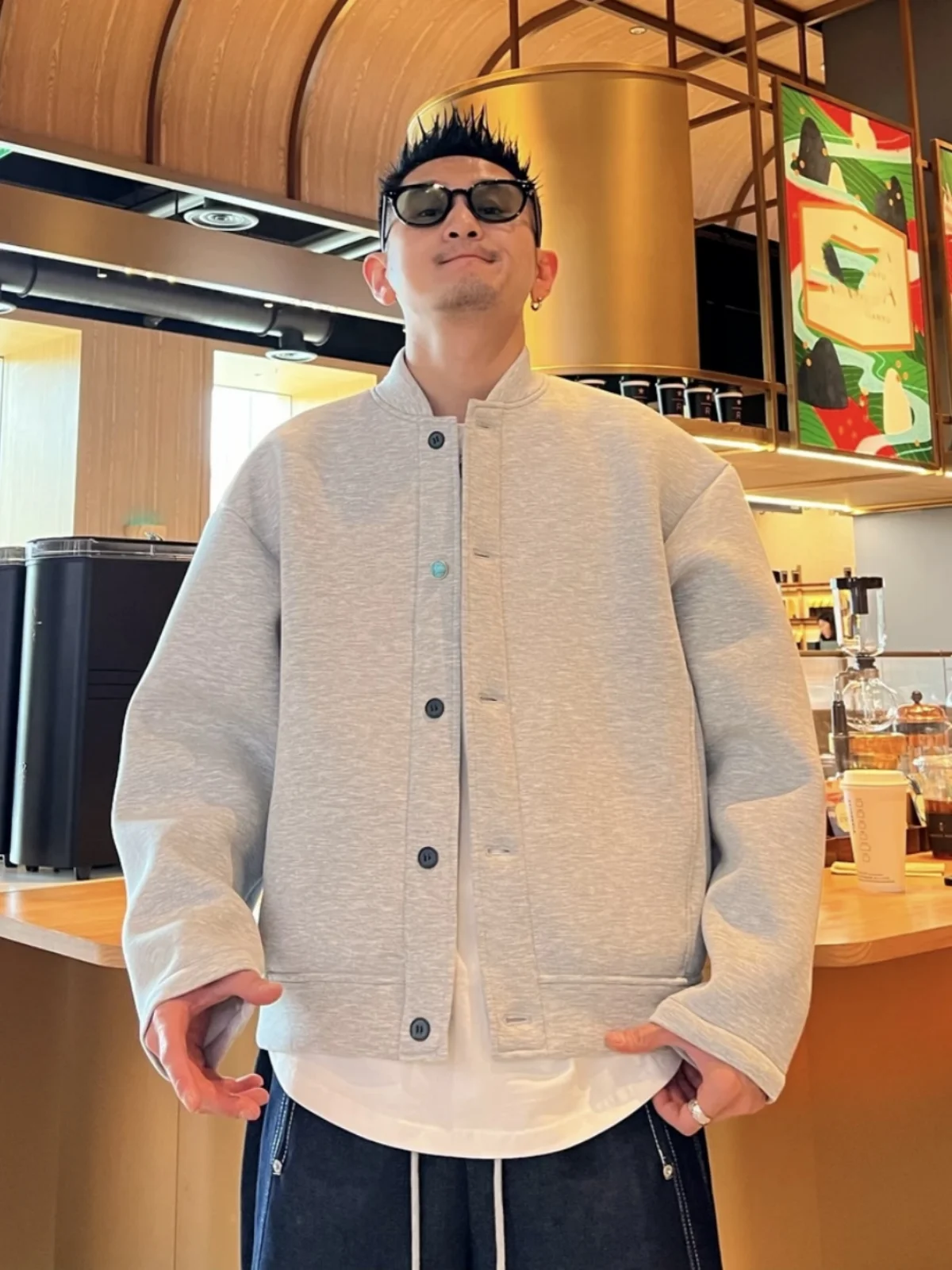 

Spring American Trendy Brand Turquoise Button Stand Collar Jaet Coat Couple Casual Versatile Color Baseball orm