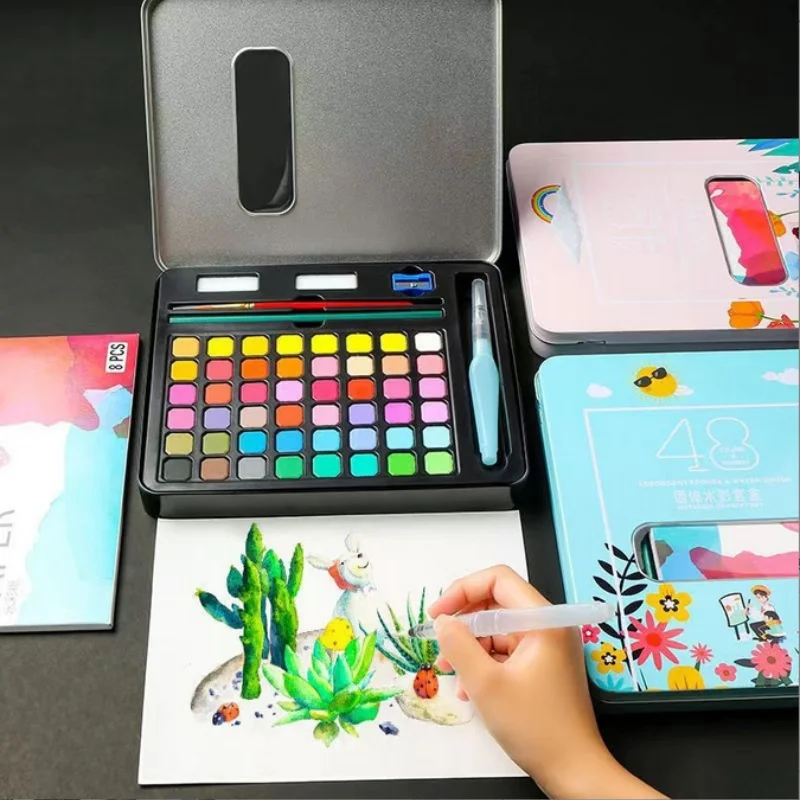 

Solid Watercolor Paint Set Complete Set of Gouache Paint Painting Tools for Kids Beginners Iron Box Portable