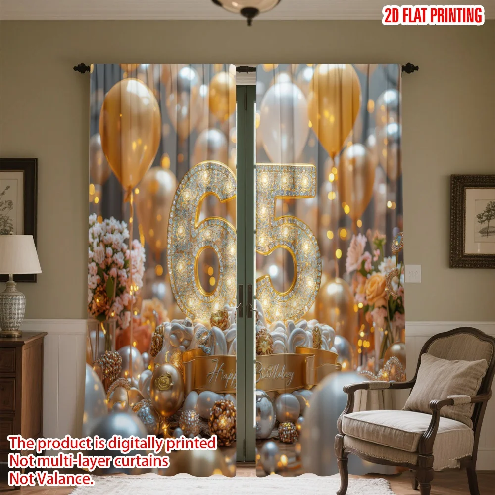 

2D flat printing 2pcs Party Curtains Birthday Celebration(2) Digital Printed Polyester Drapes Family Party Decoration Use for