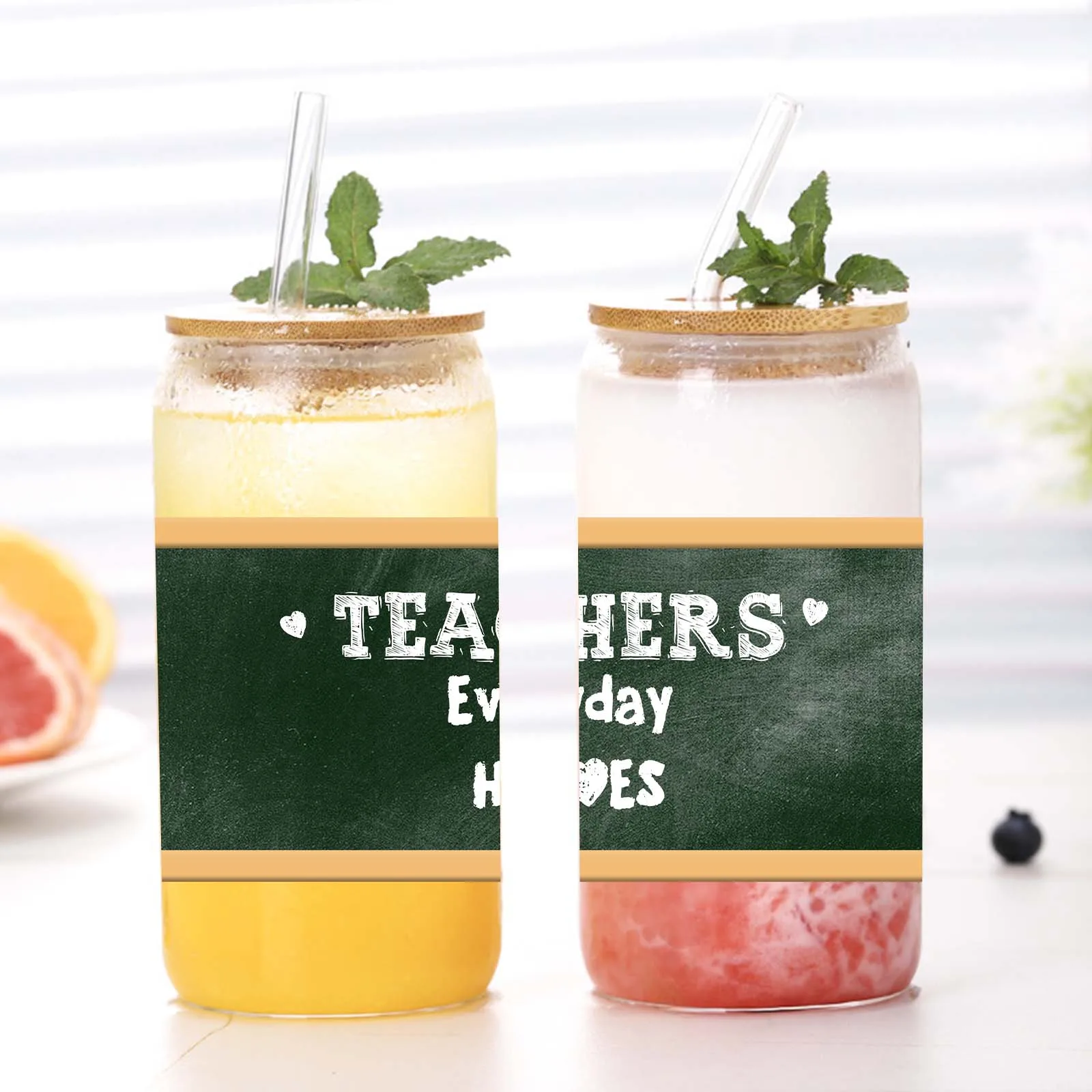 1pc Blackboard 3d Pattern 16oz Glass Tumbler Mug With Lid&Straw Coffee Glass Mug Gifts For Colleagues Teacher's Day Gift