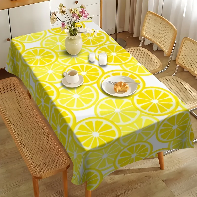 Freshly Sliced Lemon Slice Printed Tablecloth for Table Decor Summer Yellow Lemon Kitchen Dining Table Cloth Holiday Party Decor