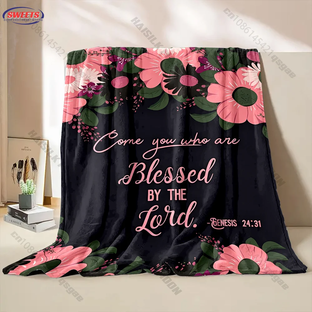 Floral Bible Verse Genesis 24:31 Blanket Soft Flannel Cozy Blanket for Christian Religious Home Bed Sofa Decor