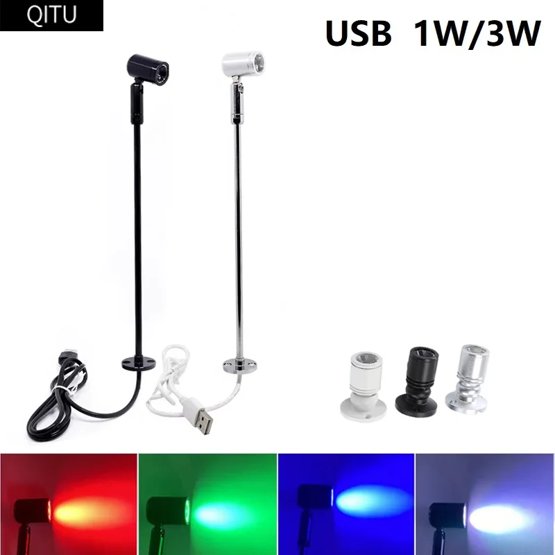 QITU Oświetlenie szafki LED USB 5V mała świetlówka do modelu witryny, szafki na wino, wózka, zestaw modelarski, mini reflektor 1W/3W