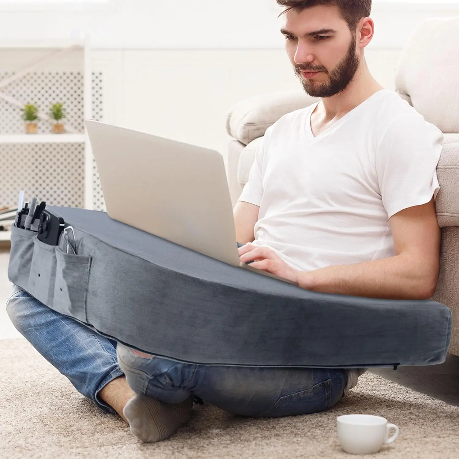 

Extra Large Arm Rest Pillow for Gaming, Lap Desk Support, Foam Bed Rest for Reading in Dark Grey