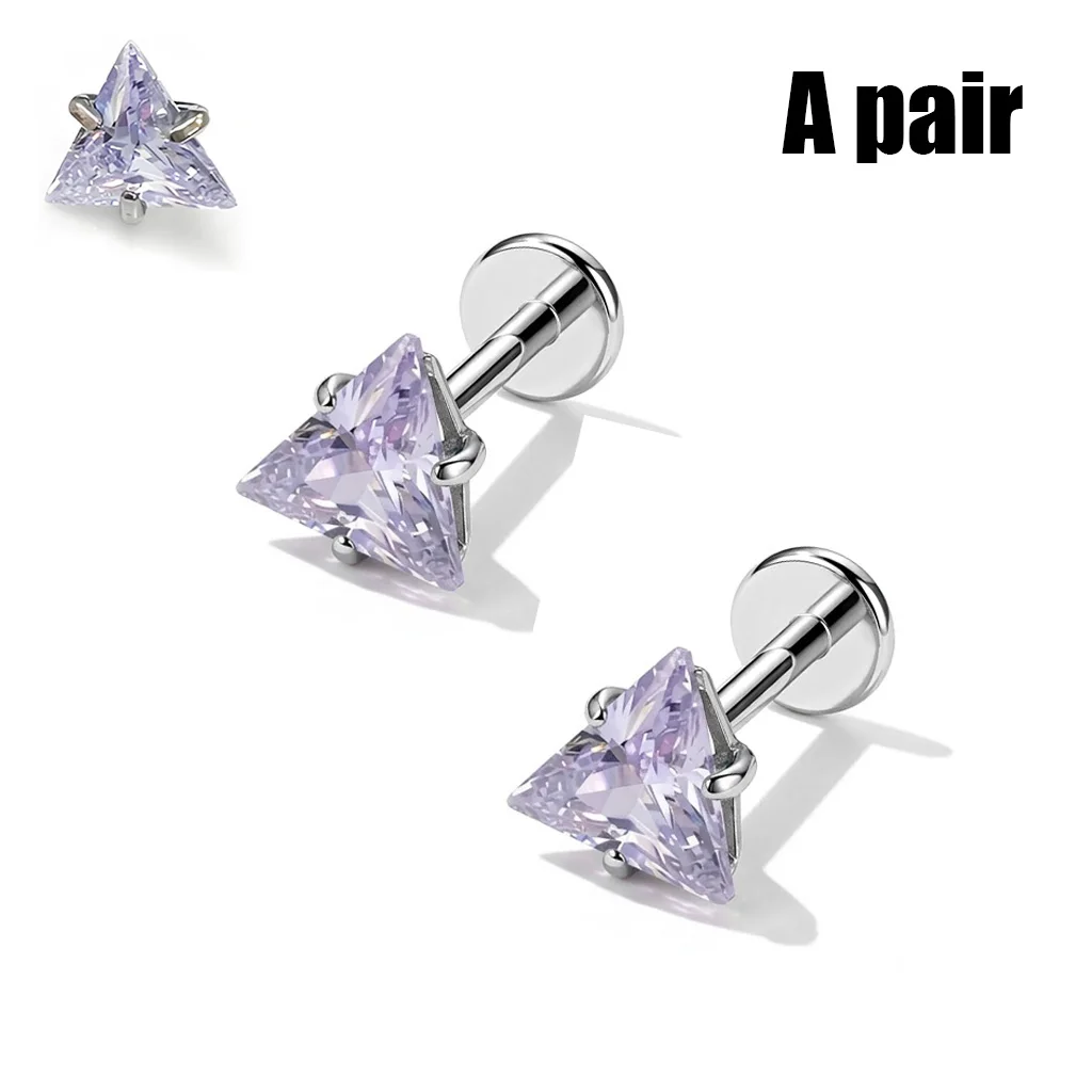 Triangle CZ Pink G23 Titanium Labret Studs, Cartilage Jewelry