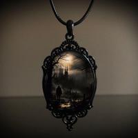 Gothic Mystery Witch Cameo Necklace,Vintage Crystal Glass Witch Pendant Necklace Punk Style Mystery Necklace Goth Victorian