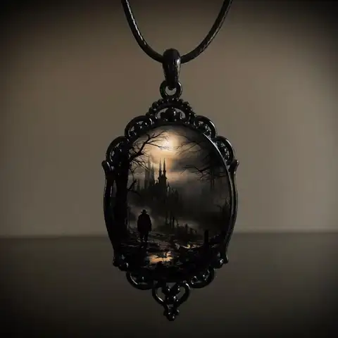 Gothic Mystery Witch Cameo Necklace,Vintage Crystal Glass Witch Pendant Necklace Punk Style Mystery Necklace Goth Victorian