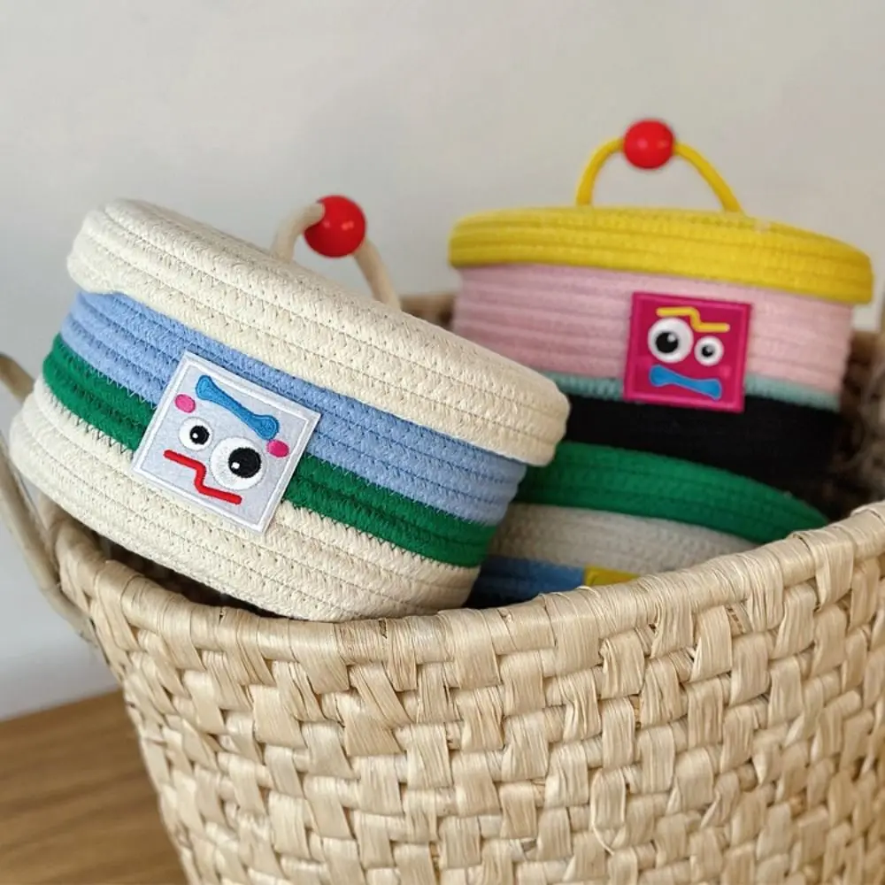 Creative Cotton Rope Woven Desktop Storage Basket with Lids Round Sundries Organizer Colorful Household Cosmetics Storage Box