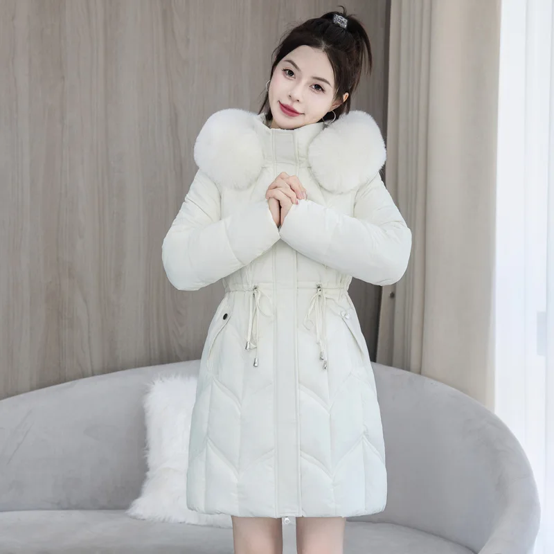 Women Parkas Coats Mid Lenth Jackets Hooded Zipper Solid Drawstring Pocket Cinched Waist Long Sleeves Thick Casual 2025 Winter