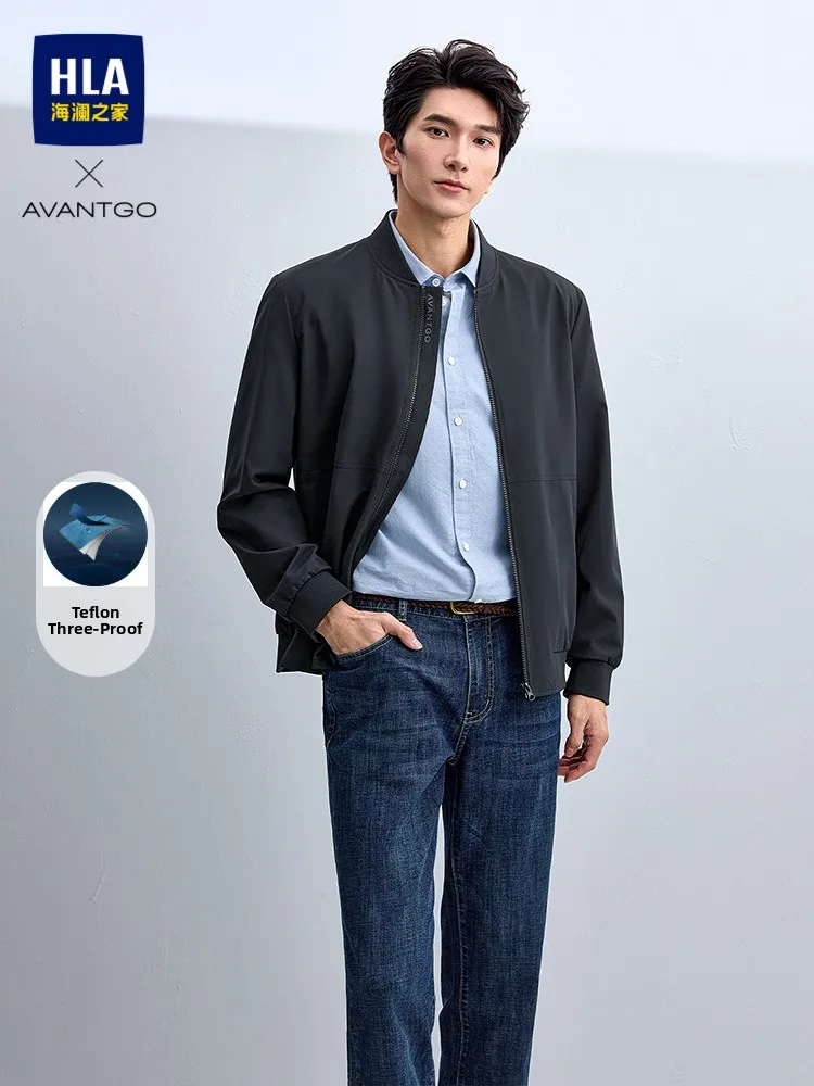 HLA Sea Home Classic Series Men's Business Jacket Lightweight Spring Autumn  Coated Baseball Collar Three-Proof Outerwear