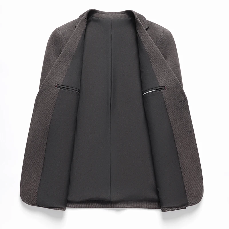 Men Coffee Timeless Suit Jacket Executive Style Blazers Gentlemen Slim Fittting Attire Knitted Garment Business Office