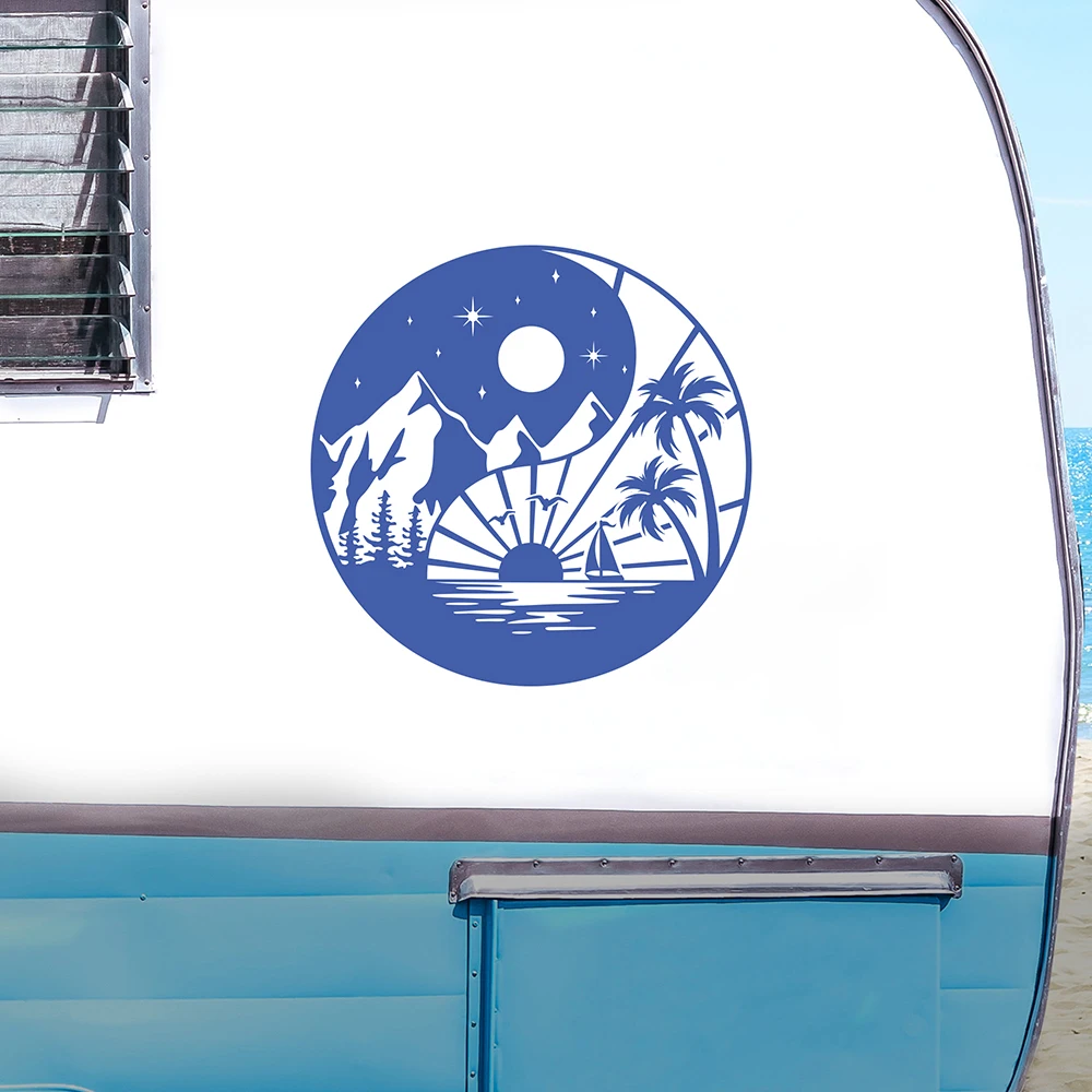 Day And Night Car Stickers Large Caravan Motorhome Camping Adventure  RV Truck YIN YANG Decals Horsebox Van Decor Accessories