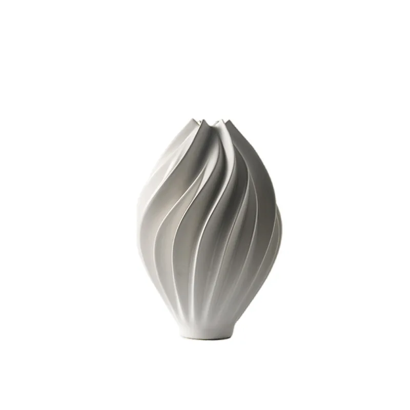 Simple and modern twist pointed mouth ceramic vase stacking cross-border export flower arrangement model room soft decoration