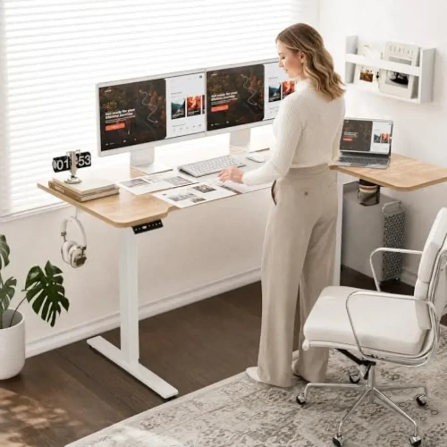 L Shaped Electric Standing Desk for Home Office, Steel Frame, Matte Black, 40 Height Adjustments with Memory Presets