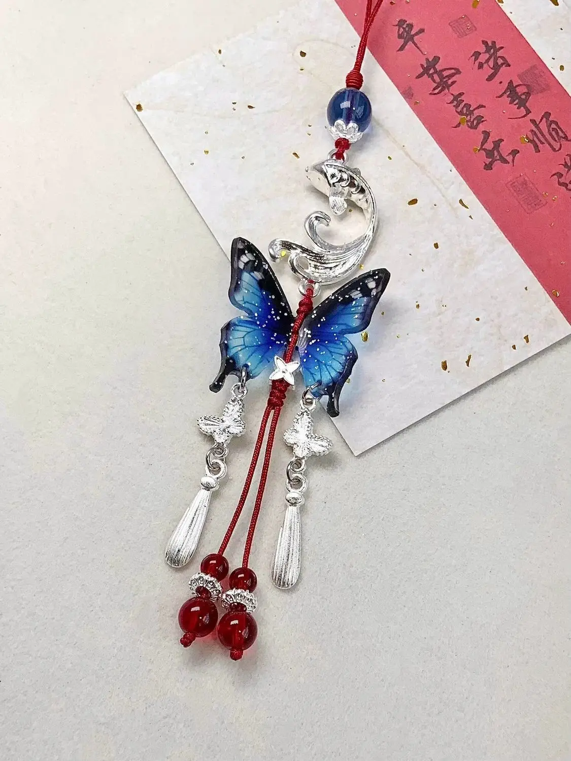 

Original Handmade Phong Pendant Charms For iP17Promax Blue Butterfly DIY Customized Bead Keychain Cases Ins Korea Y2K Gift