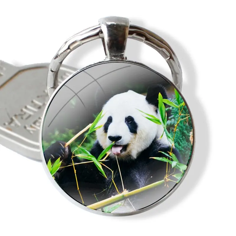 Animal Giant Panda Cute Keychain Handmade Glass Cabochon Key Ring Holder Pendant Key Chains Fashion Cartoon Creative Design