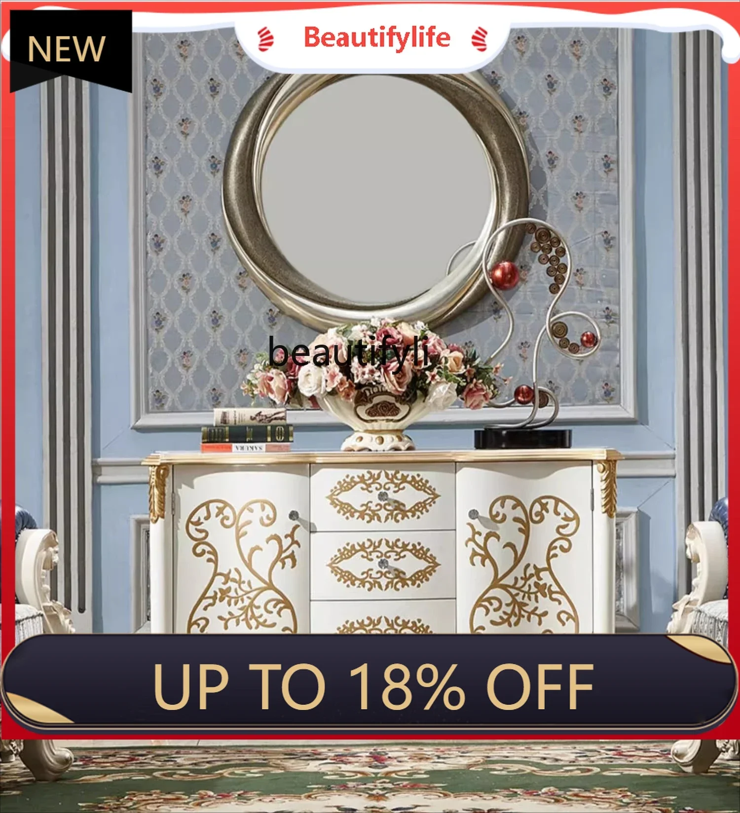 

P178 European neo-classical dining side cabinet, entrance entrance cabinet, French retro storage decorative side cabinet
