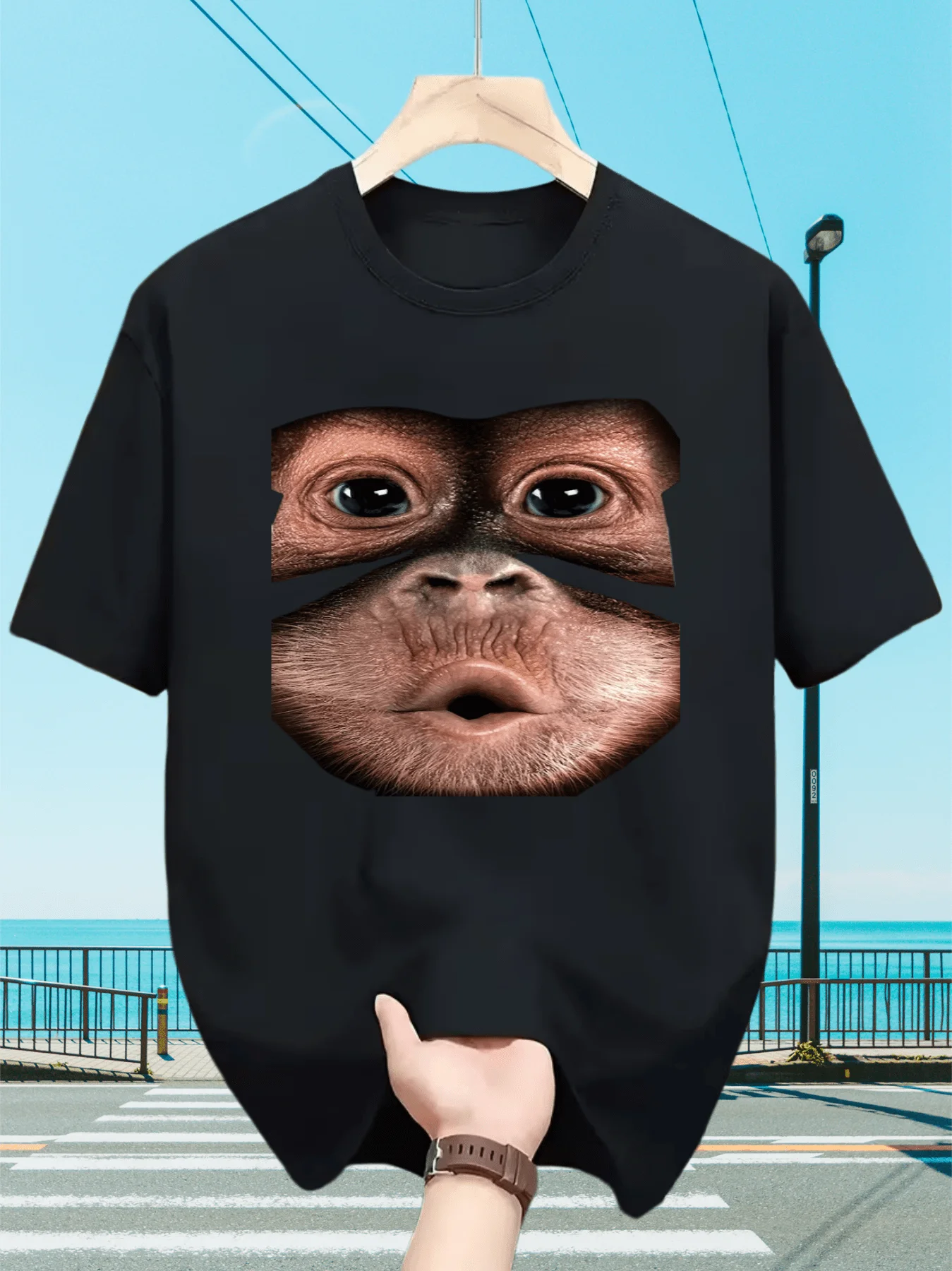 Funny Big Face Orangutan Meme Graphic T Shirt Men Women Orangutan Face Print Short Sleeve Cotton Casual Street Tops