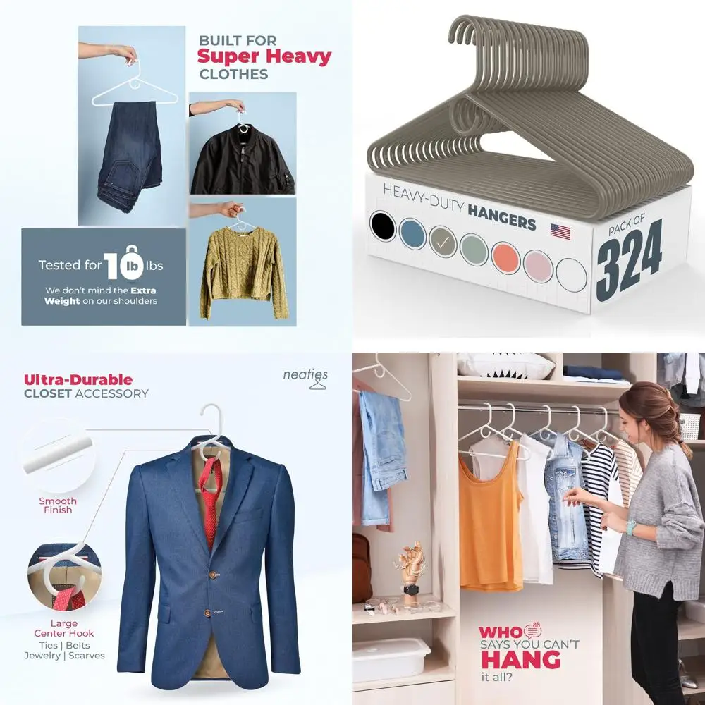 

Heavy Duty Clothes Hangers 100+ Pack (324 Count) – Made in the USA – 8lb acity Plastic Hangers or Adult Clothing – Durable or Pa