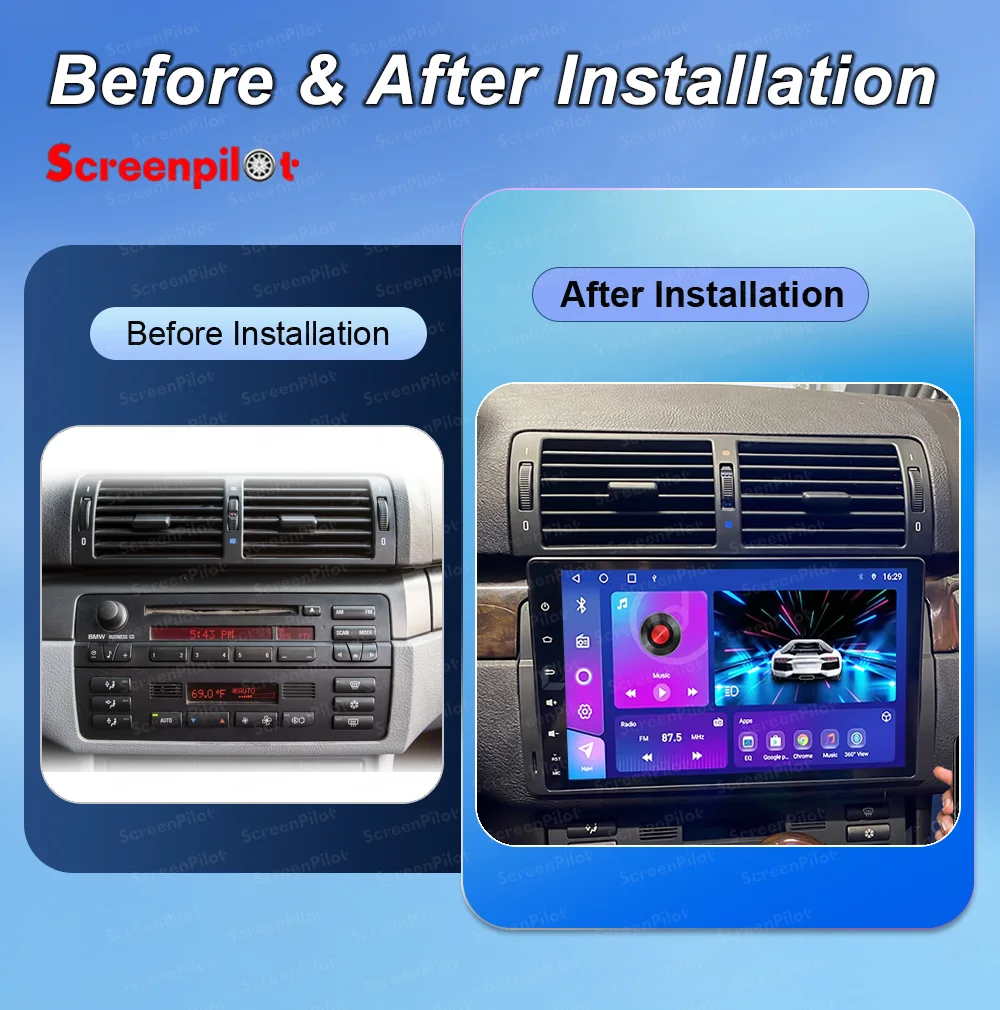 Android 16 9'' Wireless Carplay Car Radio Stereo Multimedia Player for BMW E46 M3 318 320 325 330 335 1998-2006 Car Player BT