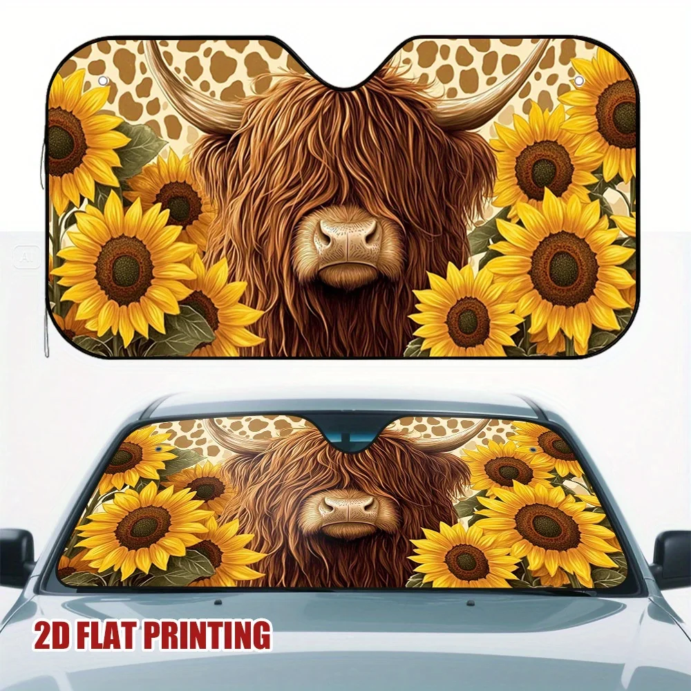 

1pc Highland Cow & Sunflower Car Sun Visor - UV Protection, Heat Reduction, Fit For All Vehicles, Durable & Stylish Design For L