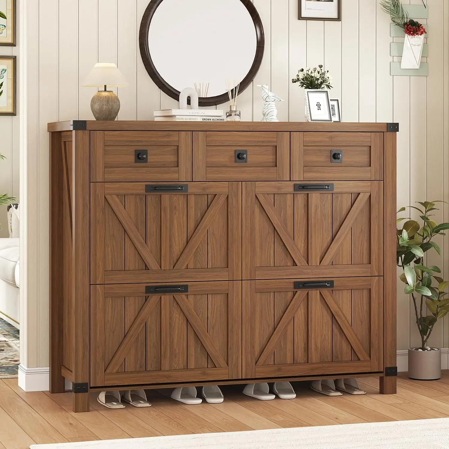 Shoe Cabinet with 4 Flip Drawers & 3 Storage Drawers for Entryway Organizer, Customized