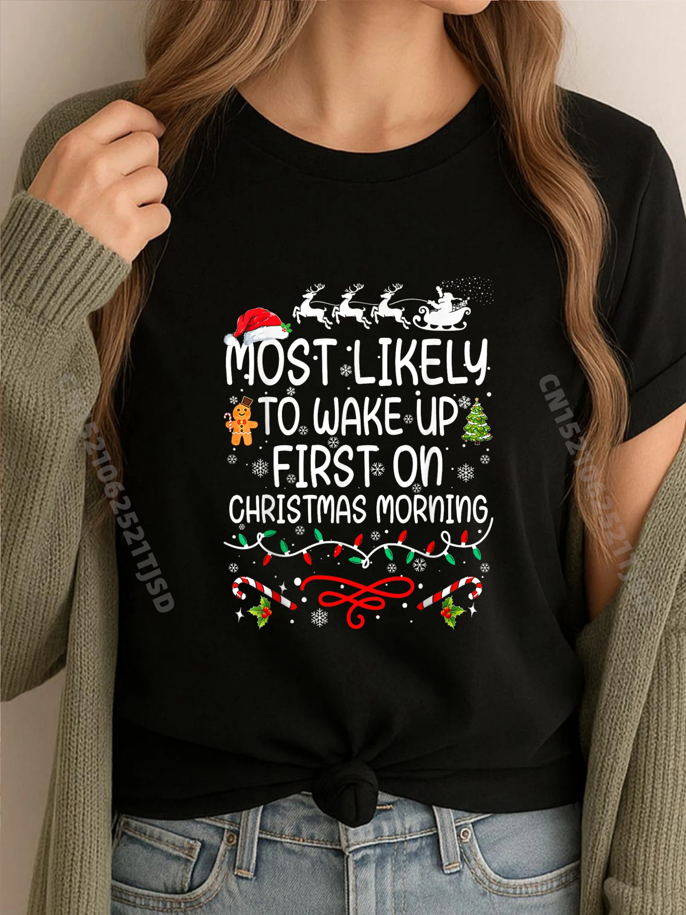

Most Likely To Wake Up First On Christmas Morning Xmas Clothing ClassicT Shirt Woman Punk Style