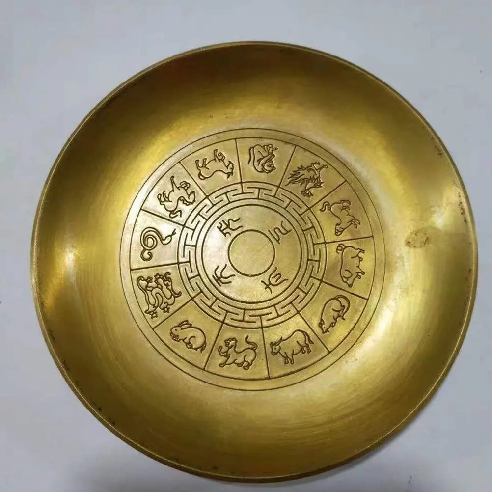 Rondelle de brosse à encre en cuivre, motif du zodiaque, artisanat de Style rétro pour le stockage de la calligraphie, cadeau pratique, ornement en cuivre