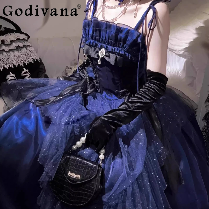 블루 공주 코스프레 드레스 여성 로리타 귀여운 로리타 파티 역할 놀이 Cos 드레스 소녀 여름 카니발 유니폼 드레스