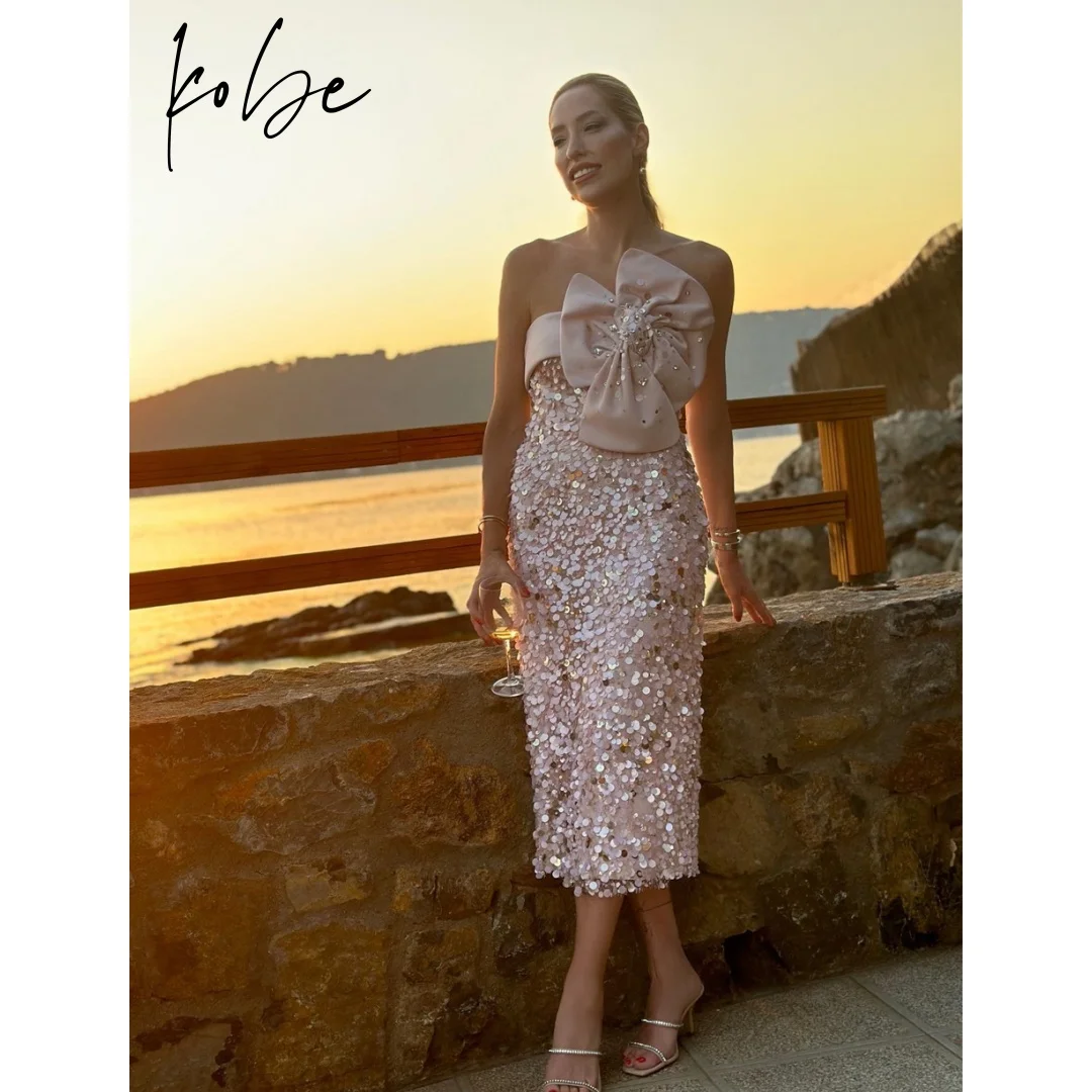 

Kobe Pink Strapless Prom Dresses Sleeveless Ankle-Length 3D Flower Customized فساتين سهرات Elegant vestido de gala noche mujer