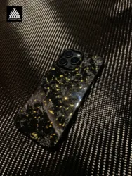 For iPhone 15 16 Pro Max Real Forged Glossy Carbon Fiber Case with Gold Flakes Ultra thin and Lightweight Premium Phone Cover