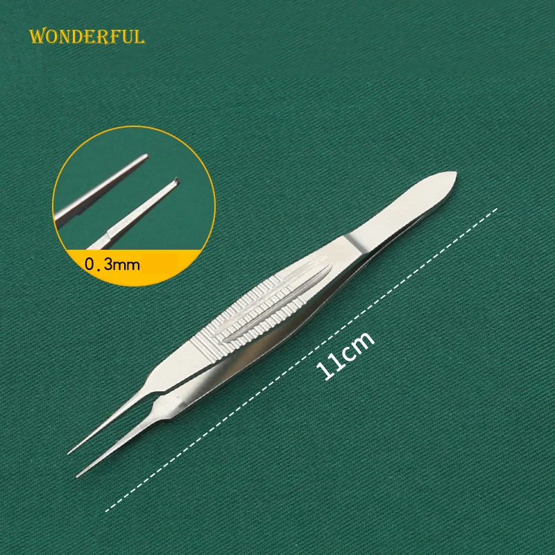 Ophthalmic Tweezers Stainless Steel Flat Handle Micro Fat Tweezers Dovetail Toothed Platform Double Eyelid Suture Instrument