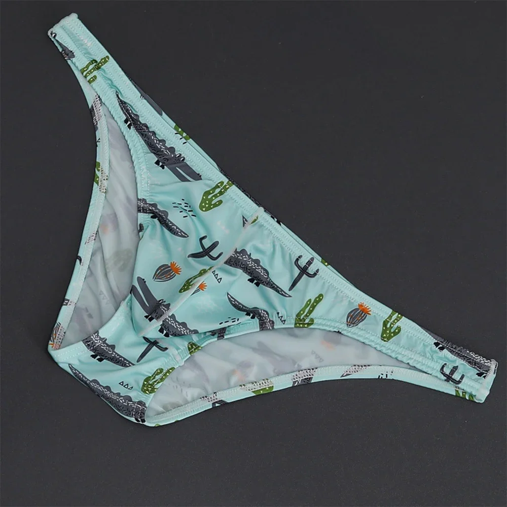 Men Sexy Low Waist Print Breathable Briefs Smooth Elastic Ice Silk Underpants Male Knickers Sexy Erotic Men's Briefs