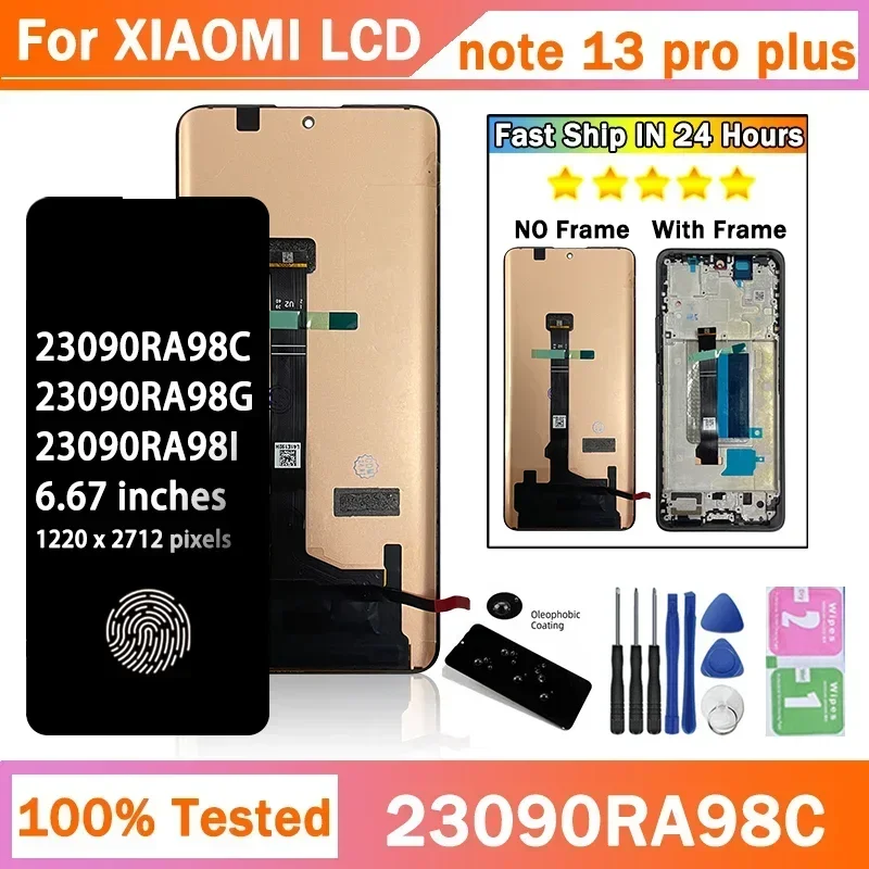 6.67“New for Xiaomi Redmi Note 13 Pro+ 23090RA98G Lcd 10 Touch Screen Digitizer For Redmi Note 13 Pro Plus 5G 23090RA98C