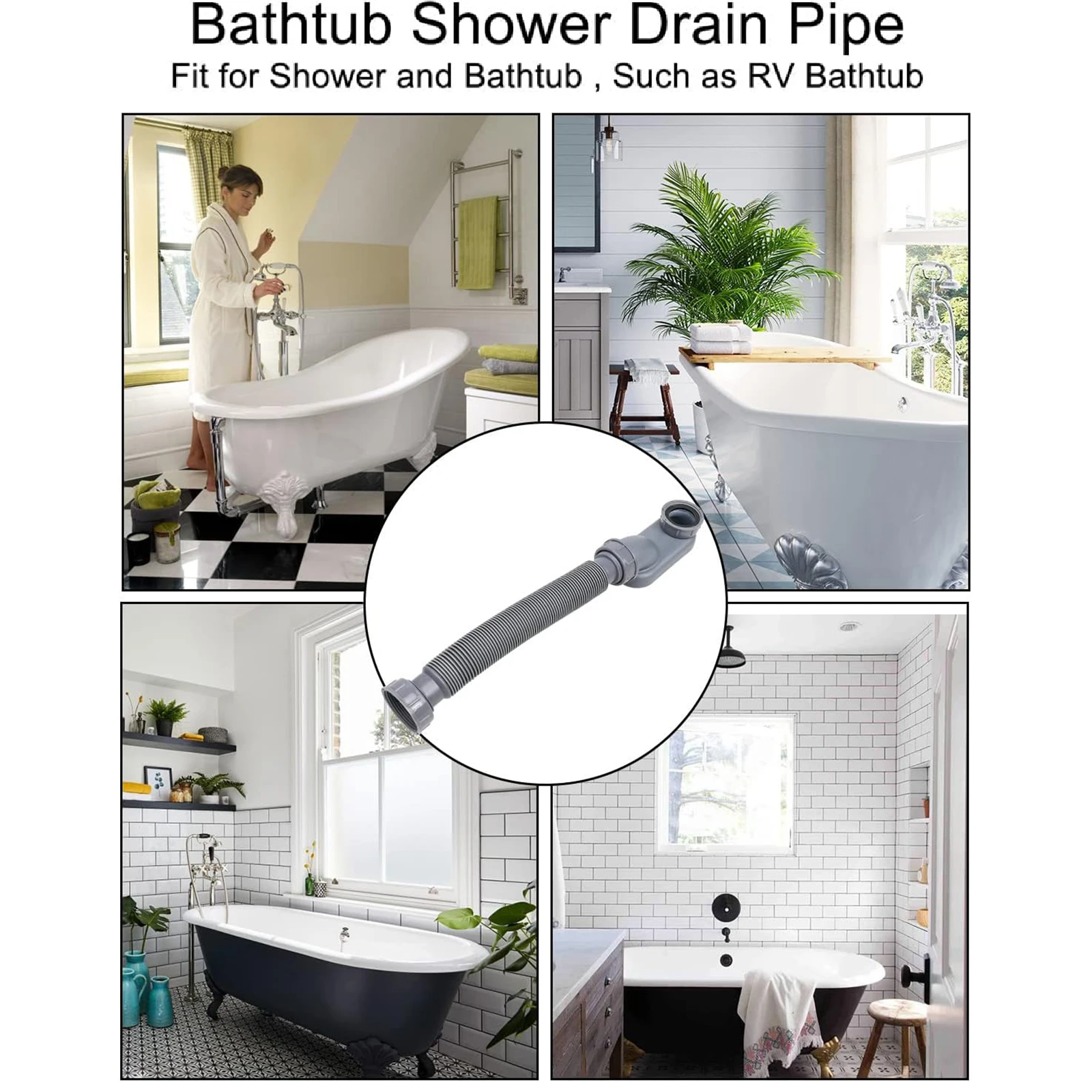 Universal Bathroom Bathtub Downpipe Drain Plumbing Freestanding Plastic Plumbing Telescopic Flat Drain P-Trap