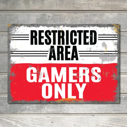 Despain Restricted Area Gamers Only Indoor/Outdoor Wall Sign Decor Metal Plaque