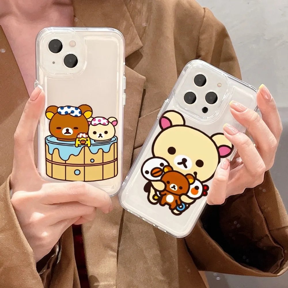 MINISO Cartoon R-Rilakkuma  Phone Case For iPhone 15 14 13 12 11 Mini Pro Max X XR XSMax 7 8 Plus SE20 Transparent Cover