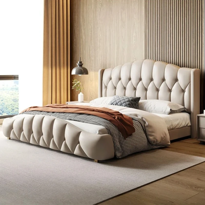 Nordic Leather Headboard Double Bed Frame Simple Luxury King Size Double Bed Twin Modern Letto Matrimoniale Bedroom Furniture