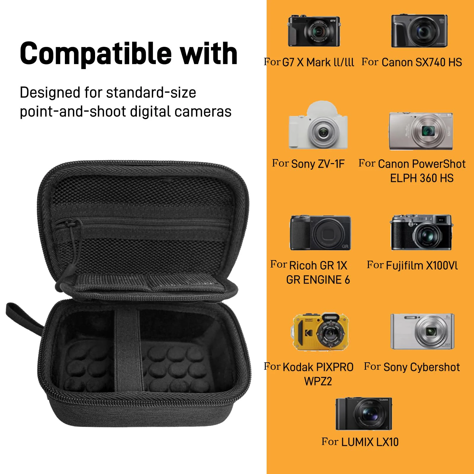 Camera Case for Canon G7X Mark III/II,Hard Shell Case fits PowerShot,with Partition Storage for SD Card Accessory–Black