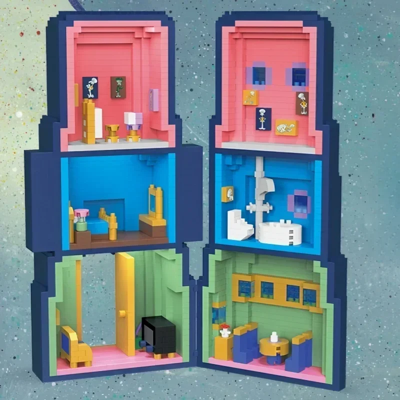 مدينة Streetscape الأخطبوط تمثال حجري منزل بنة الشهيرة الأناناس منزل برغر متجر لتقوم بها بنفسك الطوب ألعاب أطفال الهدايا #5